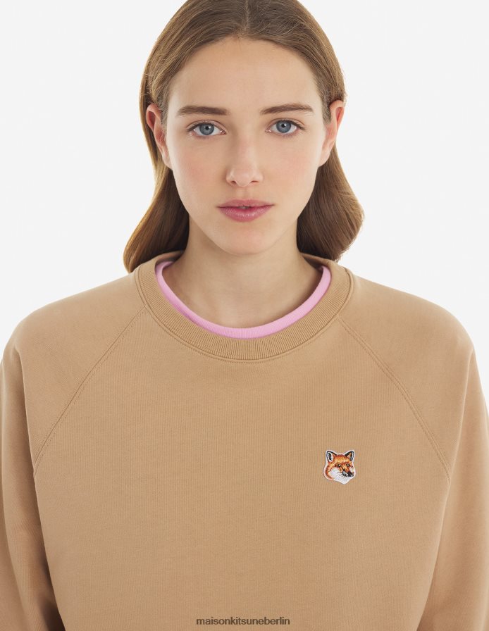 Kleidung V2DHL419 Beige Frauen Angepasstes Sweatshirt mit Fuchskopf-Patch Maison Kitsune