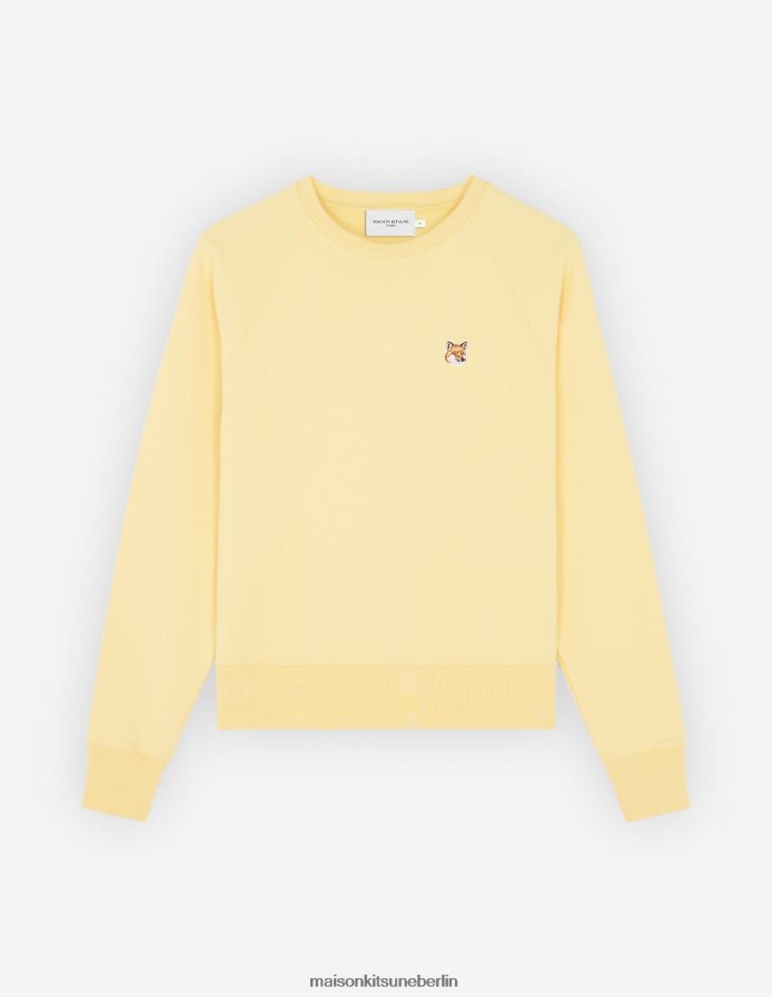 Kleidung V2DHL420 sanftes Gelb Frauen Angepasstes Sweatshirt mit Fuchskopf-Patch Maison Kitsune