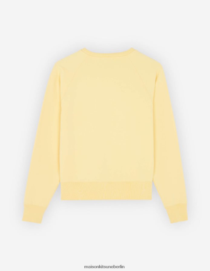 Kleidung V2DHL420 sanftes Gelb Frauen Angepasstes Sweatshirt mit Fuchskopf-Patch Maison Kitsune