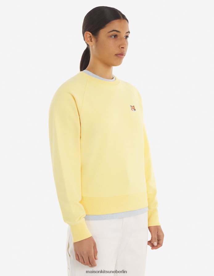Kleidung V2DHL420 sanftes Gelb Frauen Angepasstes Sweatshirt mit Fuchskopf-Patch Maison Kitsune