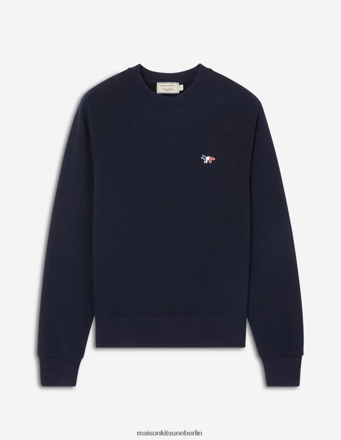 Kleidung V2DHL421 Marine Frauen Angepasstes Sweatshirt mit dreifarbigem Fuchs-Patch Maison Kitsune