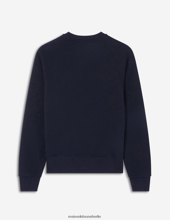 Kleidung V2DHL421 Marine Frauen Angepasstes Sweatshirt mit dreifarbigem Fuchs-Patch Maison Kitsune