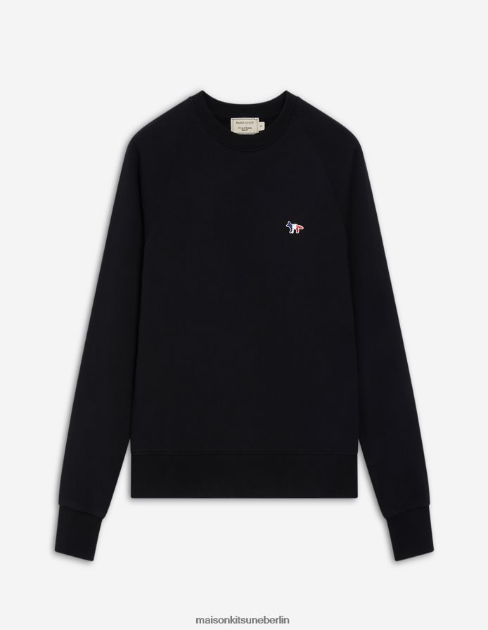 Kleidung V2DHL422 Schwarz Frauen Angepasstes Sweatshirt mit dreifarbigem Fuchs-Patch Maison Kitsune