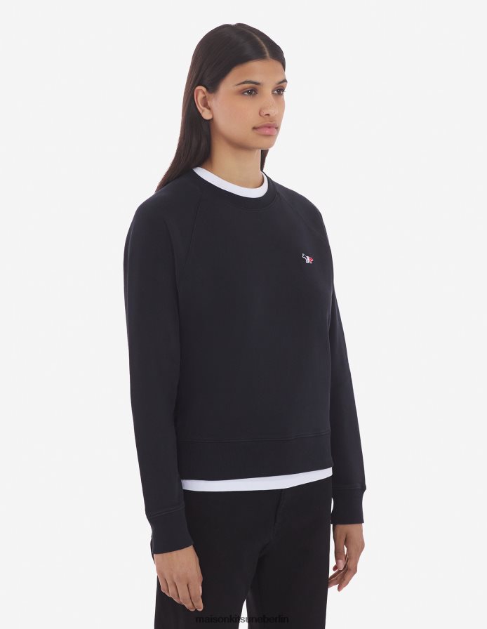 Kleidung V2DHL422 Schwarz Frauen Angepasstes Sweatshirt mit dreifarbigem Fuchs-Patch Maison Kitsune