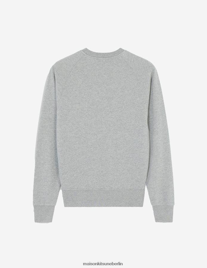 Kleidung V2DHL423 graue Melange Frauen Angepasstes Sweatshirt mit dreifarbigem Fuchs-Patch Maison Kitsune