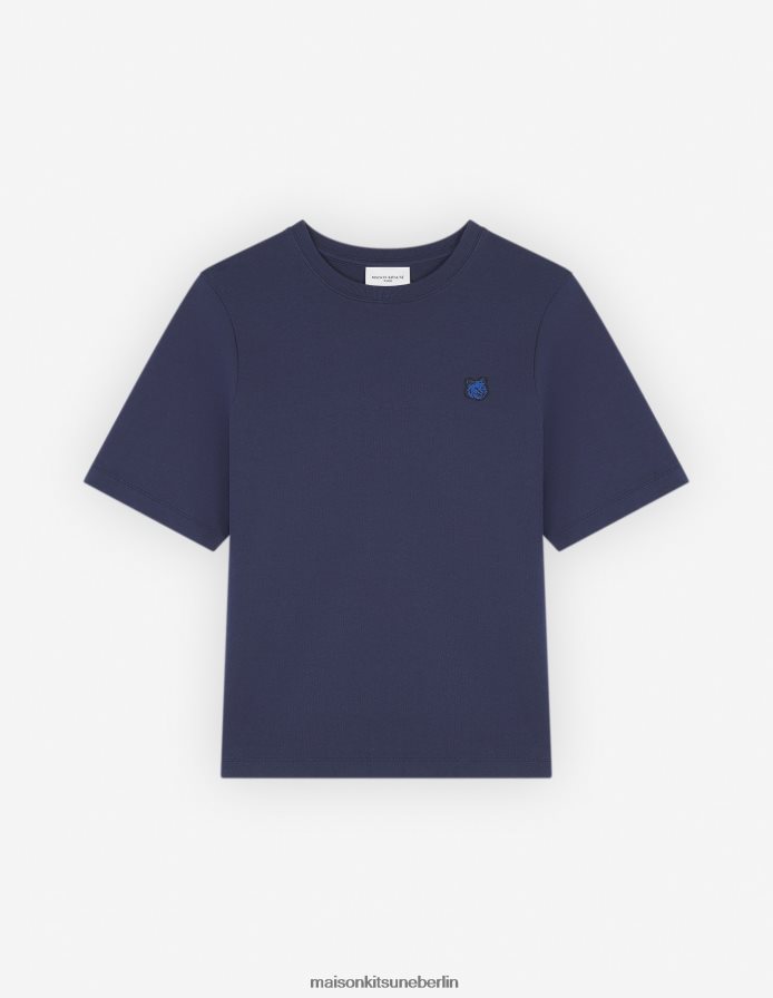 Kleidung V2DHL349 tintenblau Frauen Komfort-T-Shirt mit auffälligem Fuchskopf-Patch Maison Kitsune