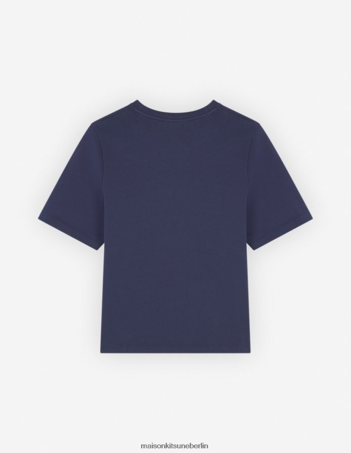 Kleidung V2DHL349 tintenblau Frauen Komfort-T-Shirt mit auffälligem Fuchskopf-Patch Maison Kitsune