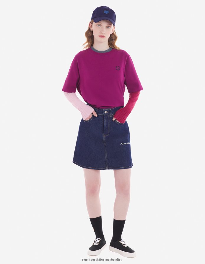 Kleidung V2DHL350 Traube Frauen Komfort-T-Shirt mit auffälligem Fuchskopf-Patch Maison Kitsune