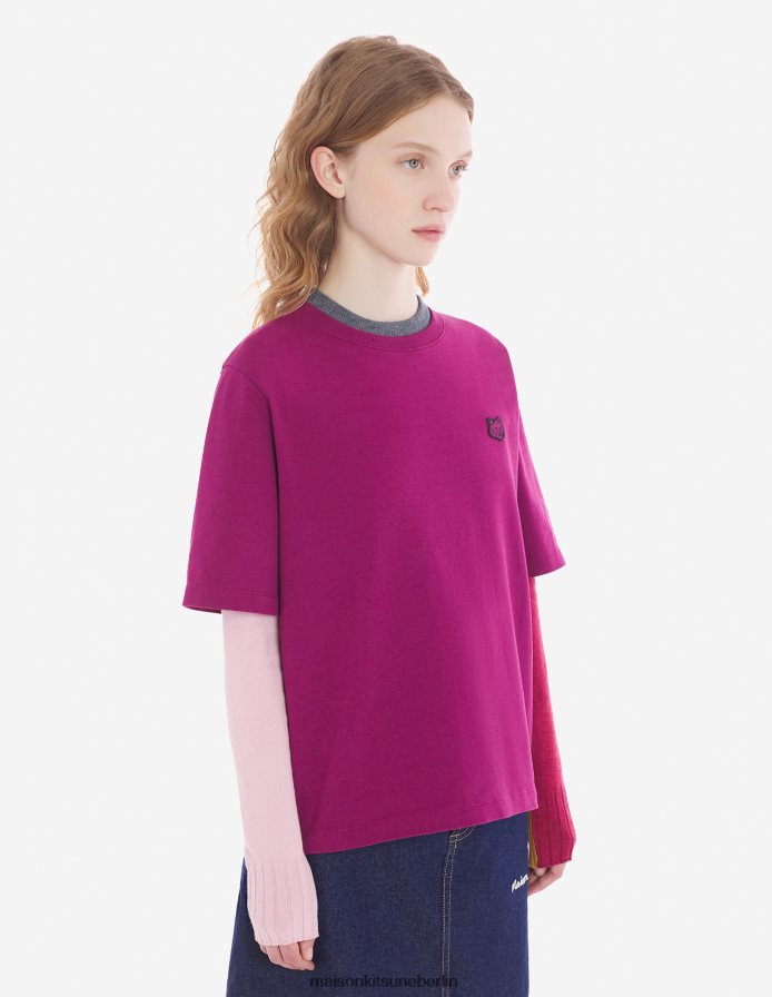 Kleidung V2DHL350 Traube Frauen Komfort-T-Shirt mit auffälligem Fuchskopf-Patch Maison Kitsune