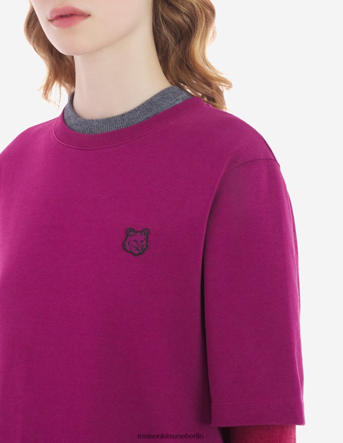 Kleidung V2DHL350 Traube Frauen Komfort-T-Shirt mit auffälligem Fuchskopf-Patch Maison Kitsune