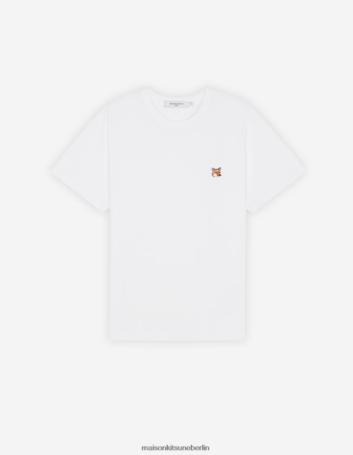 Kleidung V2DHL353 Weiß Frauen Klassisches T-Shirt mit Fuchskopf-Patch Maison Kitsune