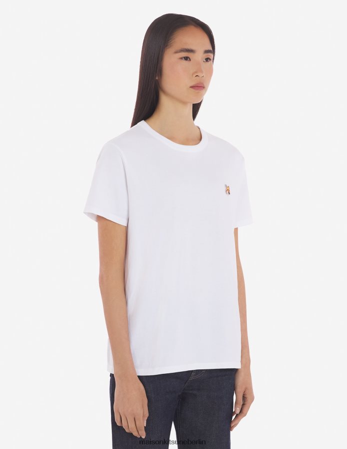 Kleidung V2DHL353 Weiß Frauen Klassisches T-Shirt mit Fuchskopf-Patch Maison Kitsune