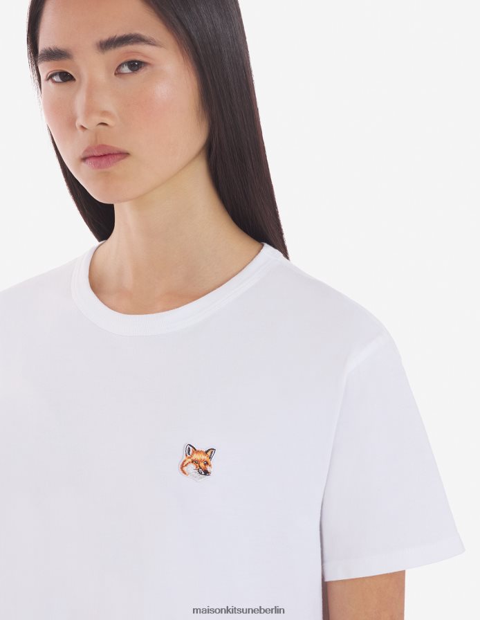 Kleidung V2DHL353 Weiß Frauen Klassisches T-Shirt mit Fuchskopf-Patch Maison Kitsune