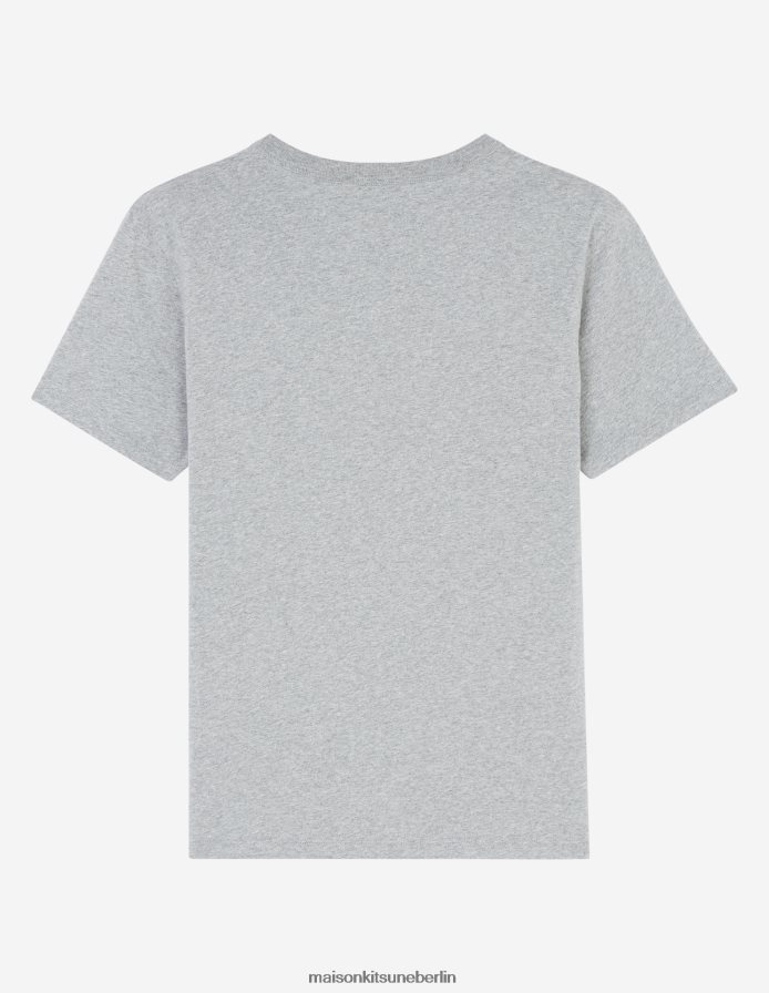 Kleidung V2DHL354 graue Melange Frauen Klassisches T-Shirt mit Fuchskopf-Patch Maison Kitsune