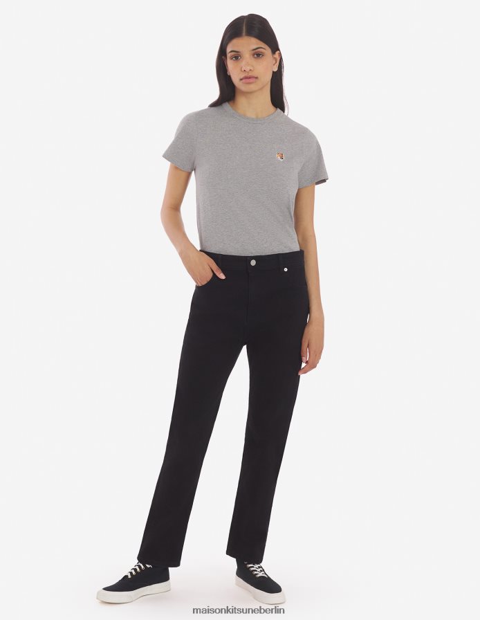 Kleidung V2DHL354 graue Melange Frauen Klassisches T-Shirt mit Fuchskopf-Patch Maison Kitsune