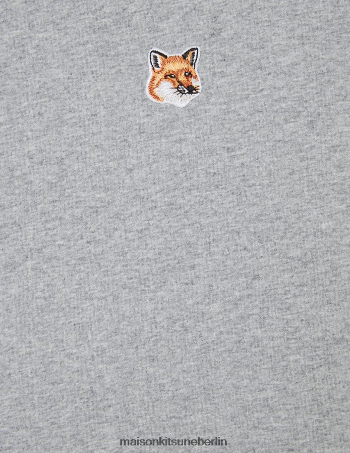 Kleidung V2DHL354 graue Melange Frauen Klassisches T-Shirt mit Fuchskopf-Patch Maison Kitsune