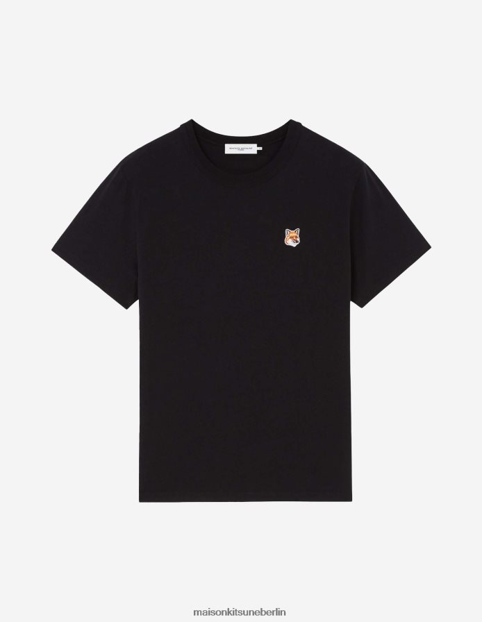 Kleidung V2DHL355 Schwarz Frauen Klassisches T-Shirt mit Fuchskopf-Patch Maison Kitsune