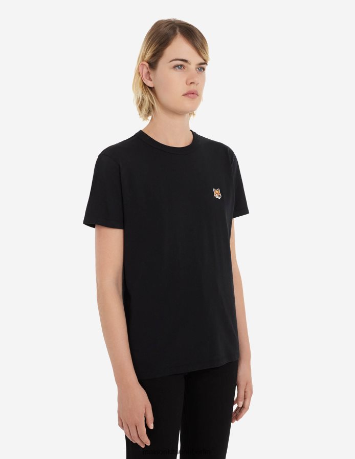 Kleidung V2DHL355 Schwarz Frauen Klassisches T-Shirt mit Fuchskopf-Patch Maison Kitsune