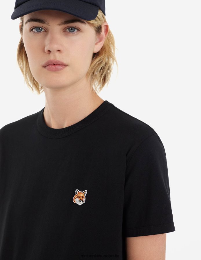 Kleidung V2DHL355 Schwarz Frauen Klassisches T-Shirt mit Fuchskopf-Patch Maison Kitsune