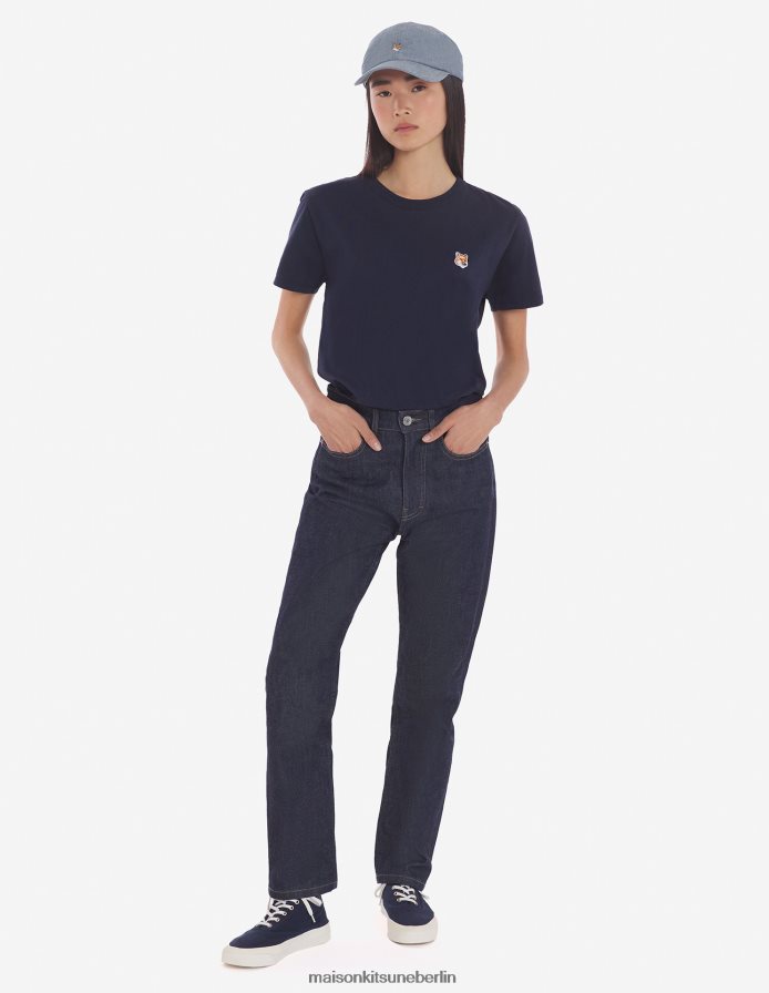 Kleidung V2DHL356 Marine Frauen Klassisches T-Shirt mit Fuchskopf-Patch Maison Kitsune