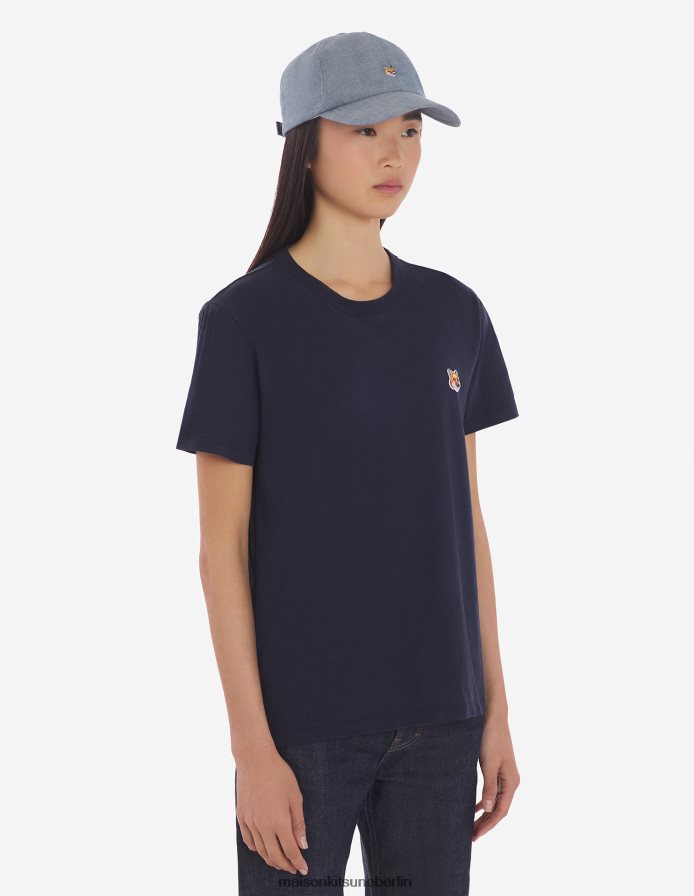Kleidung V2DHL356 Marine Frauen Klassisches T-Shirt mit Fuchskopf-Patch Maison Kitsune