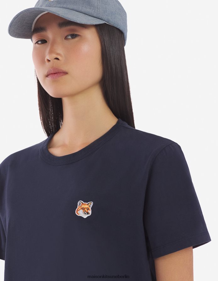Kleidung V2DHL356 Marine Frauen Klassisches T-Shirt mit Fuchskopf-Patch Maison Kitsune