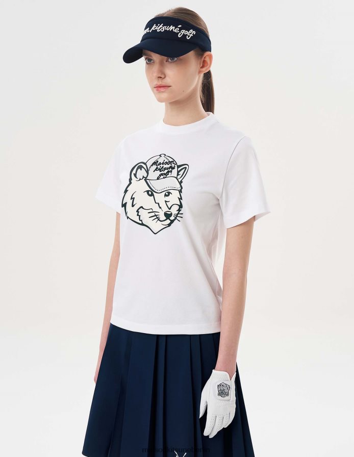 Kleidung V2DHL357 Weiß Frauen Kurzarm-T-Shirt mit Fuchskopf Maison Kitsune