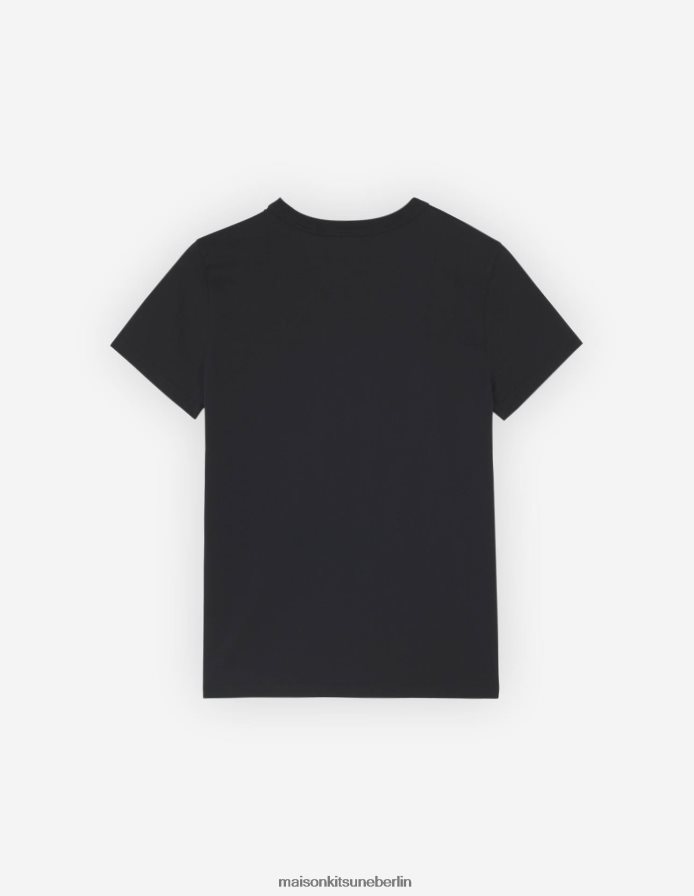 Kleidung V2DHL365 Schwarz Frauen Klassisches T-Shirt mit gekleidetem Fuchs-Patch Maison Kitsune