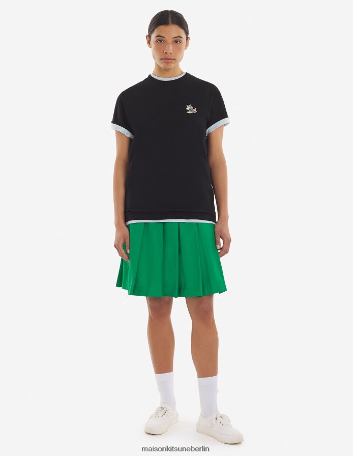 Kleidung V2DHL365 Schwarz Frauen Klassisches T-Shirt mit gekleidetem Fuchs-Patch Maison Kitsune