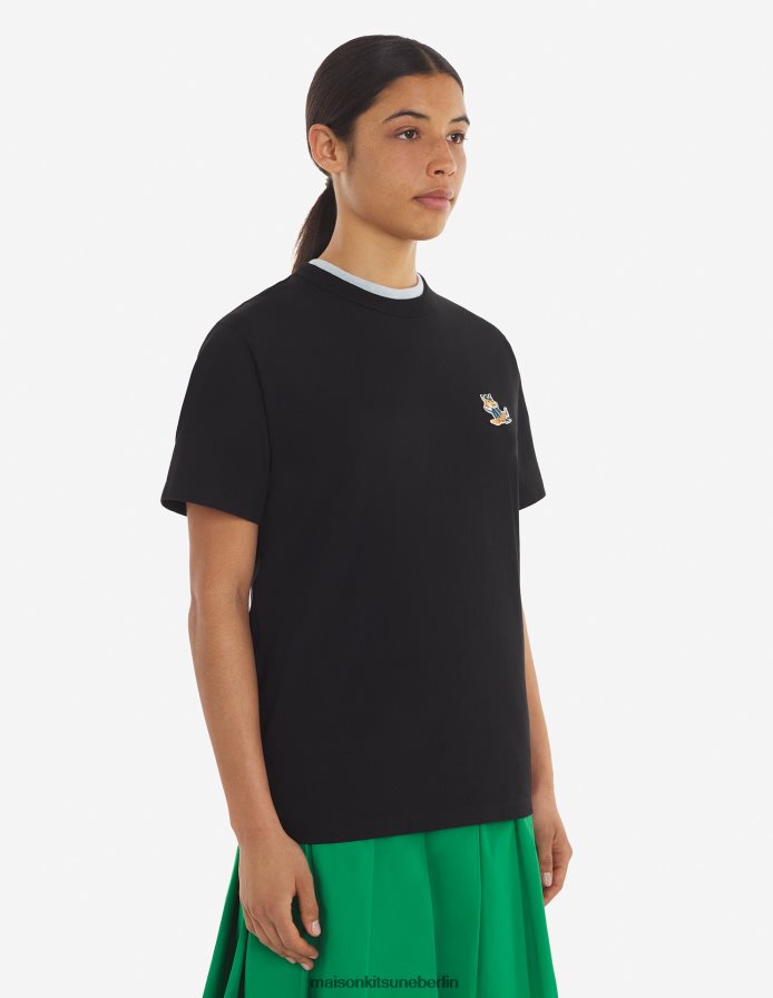 Kleidung V2DHL365 Schwarz Frauen Klassisches T-Shirt mit gekleidetem Fuchs-Patch Maison Kitsune