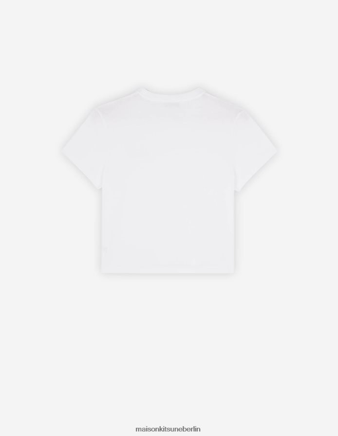 Kleidung V2DHL366 Weiß Frauen Kurzes T-Shirt mit doppeltem, saisonalem Fuchskopf-Patch Maison Kitsune