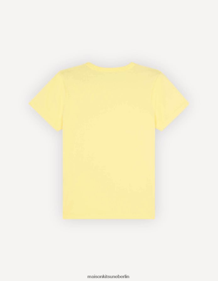 Kleidung V2DHL367 sanftes Gelb Frauen Klassisches T-Shirt mit Fuchskopf-Patch Maison Kitsune