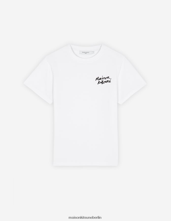 Kleidung V2DHL368 Weiß Frauen Klassisches Mini-Handschrift-T-Shirt Maison Kitsune