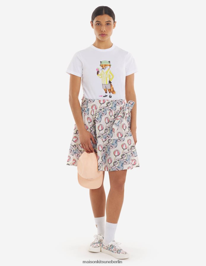 Kleidung V2DHL371 Weiß Frauen Normales T-Shirt mit gekleidetem Fuchs Maison Kitsune