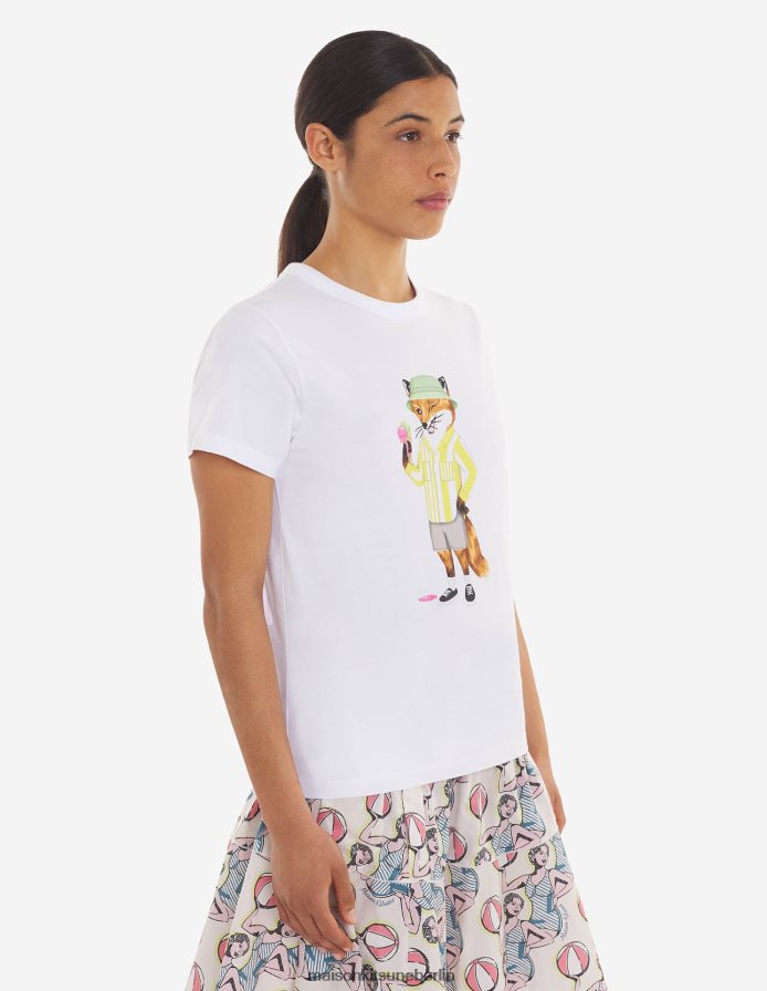 Kleidung V2DHL371 Weiß Frauen Normales T-Shirt mit gekleidetem Fuchs Maison Kitsune