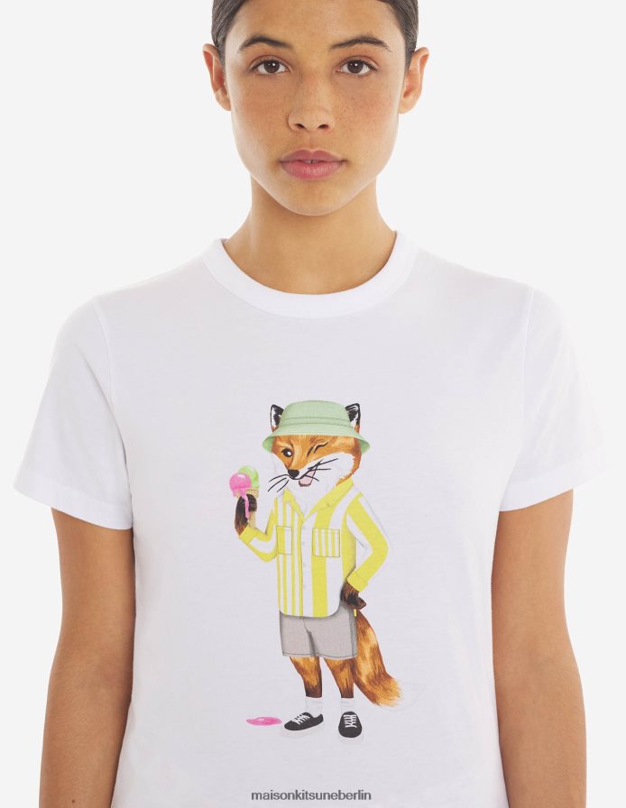Kleidung V2DHL371 Weiß Frauen Normales T-Shirt mit gekleidetem Fuchs Maison Kitsune