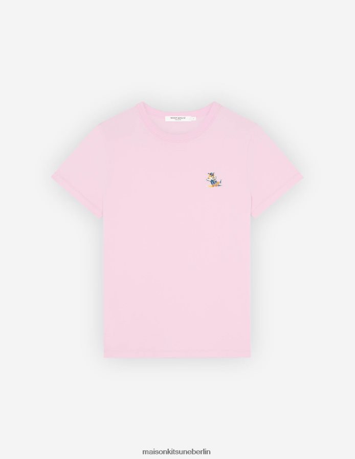 Kleidung V2DHL372 staubige Rose Frauen Klassisches T-Shirt mit gekleidetem Fuchs-Patch Maison Kitsune
