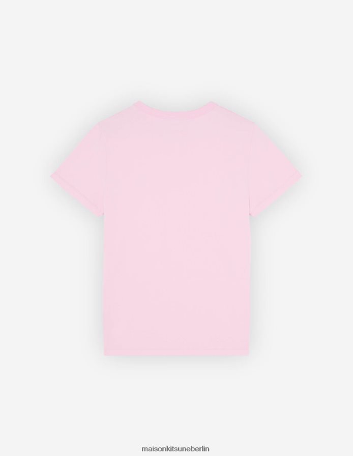 Kleidung V2DHL372 staubige Rose Frauen Klassisches T-Shirt mit gekleidetem Fuchs-Patch Maison Kitsune
