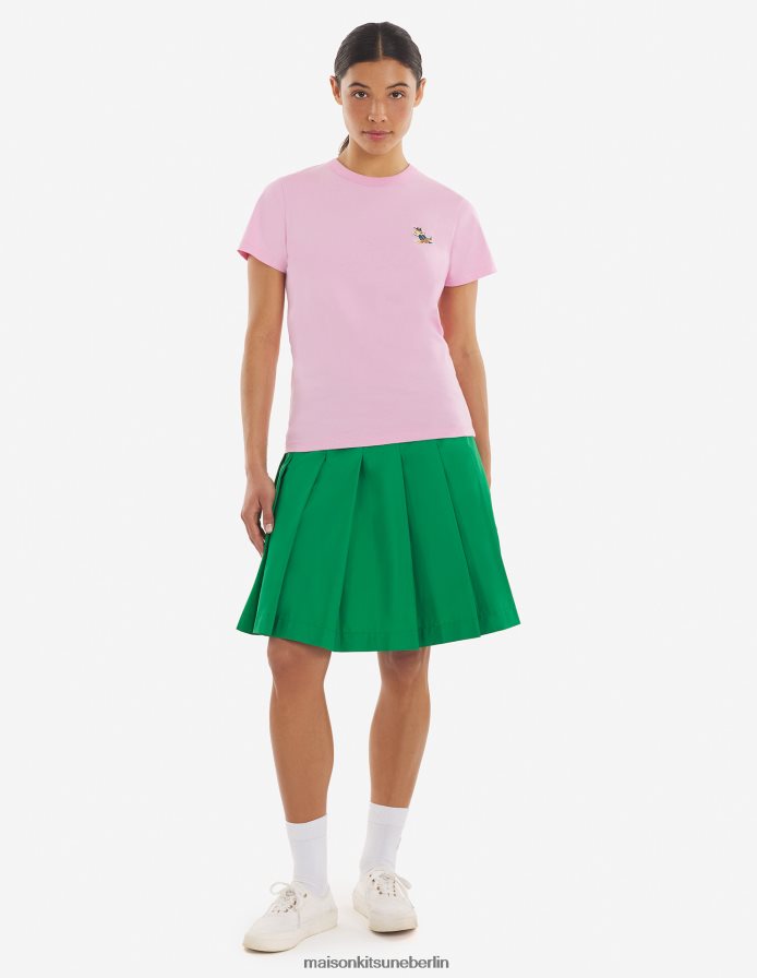 Kleidung V2DHL372 staubige Rose Frauen Klassisches T-Shirt mit gekleidetem Fuchs-Patch Maison Kitsune