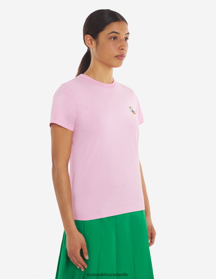 Kleidung V2DHL372 staubige Rose Frauen Klassisches T-Shirt mit gekleidetem Fuchs-Patch Maison Kitsune