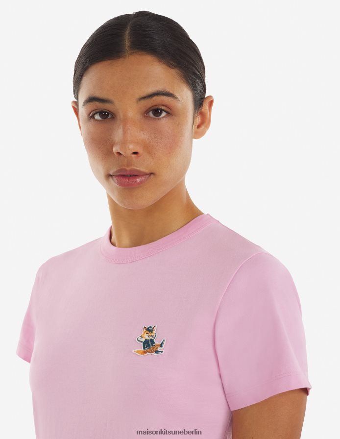 Kleidung V2DHL372 staubige Rose Frauen Klassisches T-Shirt mit gekleidetem Fuchs-Patch Maison Kitsune