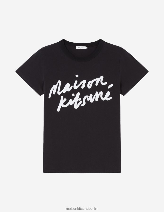 Kleidung V2DHL373 Schwarz Frauen Klassisches T-Shirt mit Handschrift Maison Kitsune