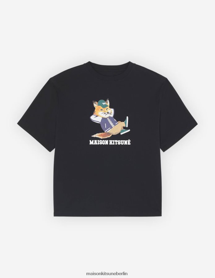 Kleidung V2DHL374 Schwarz Frauen Leicht gekleidetes Fuchs-T-Shirt Maison Kitsune
