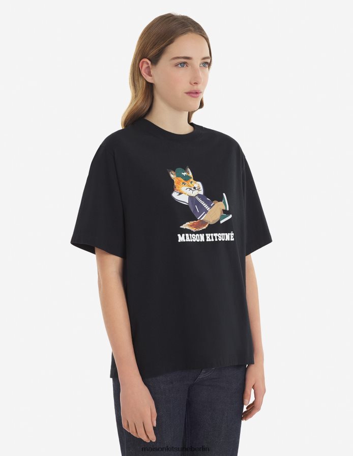 Kleidung V2DHL374 Schwarz Frauen Leicht gekleidetes Fuchs-T-Shirt Maison Kitsune