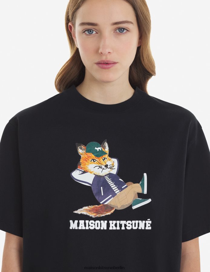 Kleidung V2DHL374 Schwarz Frauen Leicht gekleidetes Fuchs-T-Shirt Maison Kitsune
