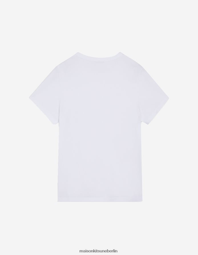 Kleidung V2DHL375 Weiß Frauen T-Shirt mit dreifarbigem Fuchs-Patch und klassischer Tasche Maison Kitsune