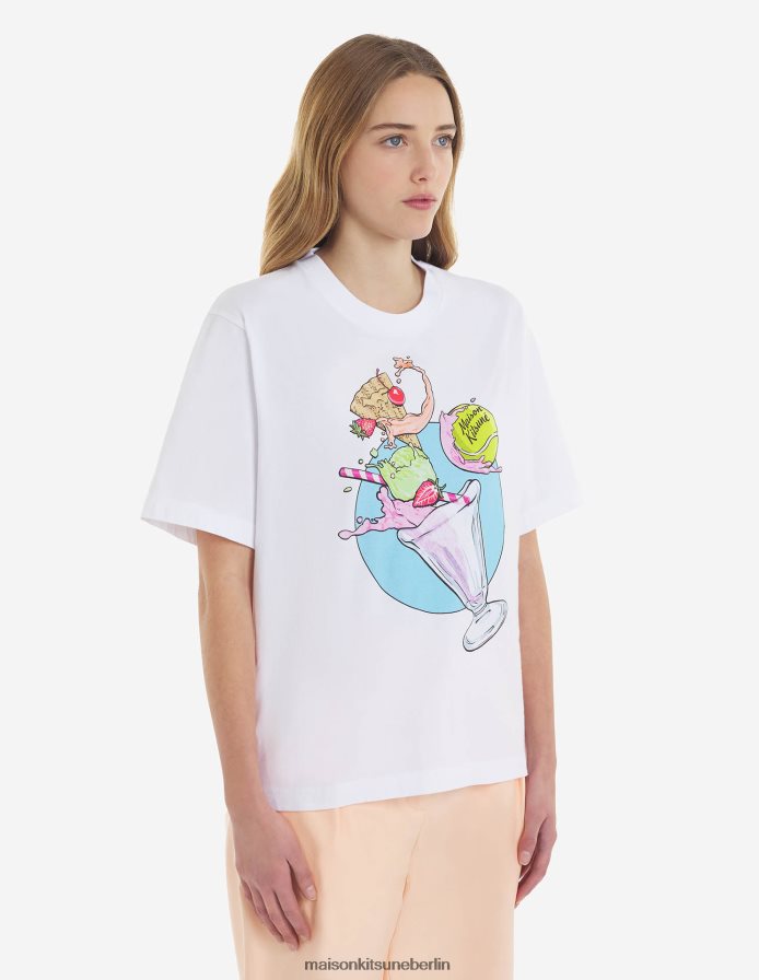 Kleidung V2DHL377 Weiß Frauen Komfort-T-Shirt mit Eiscreme-Spritzer Maison Kitsune