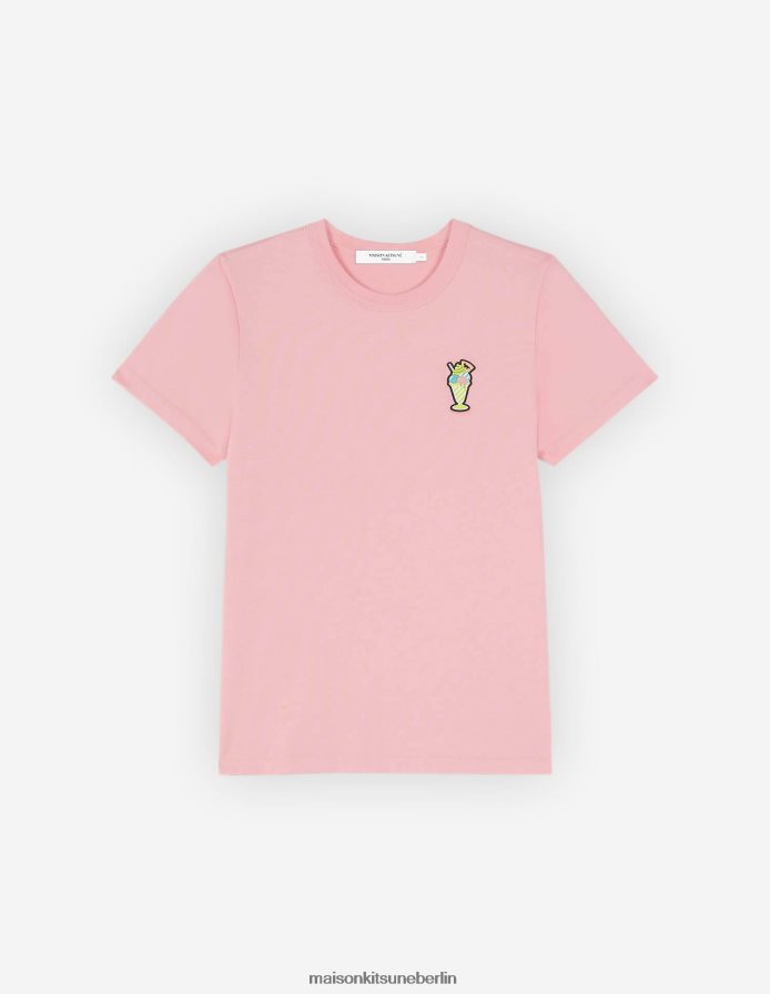 Kleidung V2DHL379 Erdbeere Frauen Normales T-Shirt mit Eiscreme-Patch Maison Kitsune