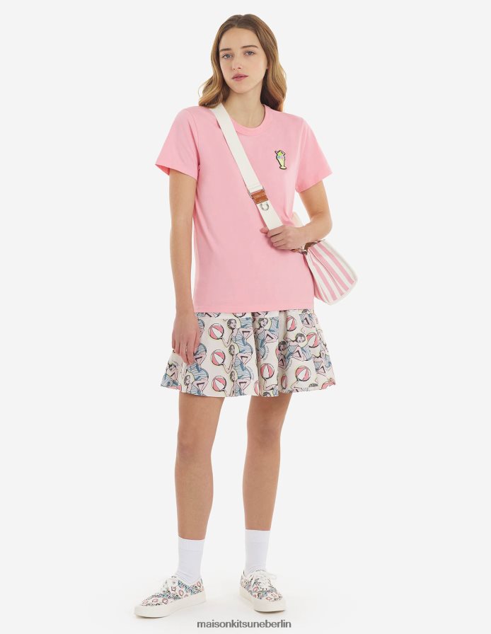 Kleidung V2DHL379 Erdbeere Frauen Normales T-Shirt mit Eiscreme-Patch Maison Kitsune