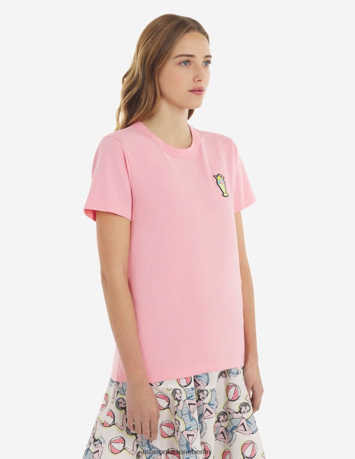 Kleidung V2DHL379 Erdbeere Frauen Normales T-Shirt mit Eiscreme-Patch Maison Kitsune